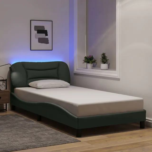 Cadre de lit avec LED sans matelas Hvar gris foncé 100x200 cm tissu