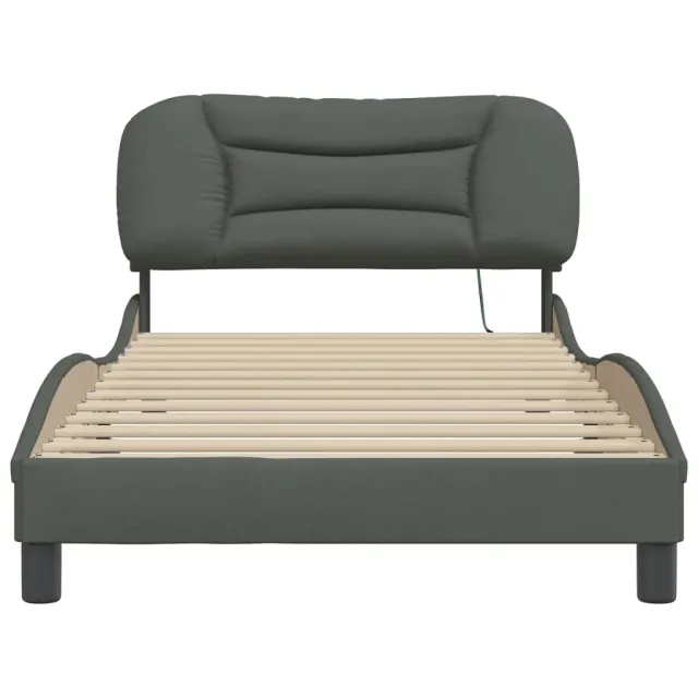 Cadre de lit avec LED sans matelas Hvar gris foncé 100x200 cm tissu