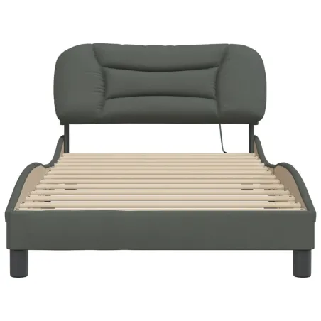 Cadre de lit avec LED sans matelas Hvar gris foncé 100x200 cm tissu