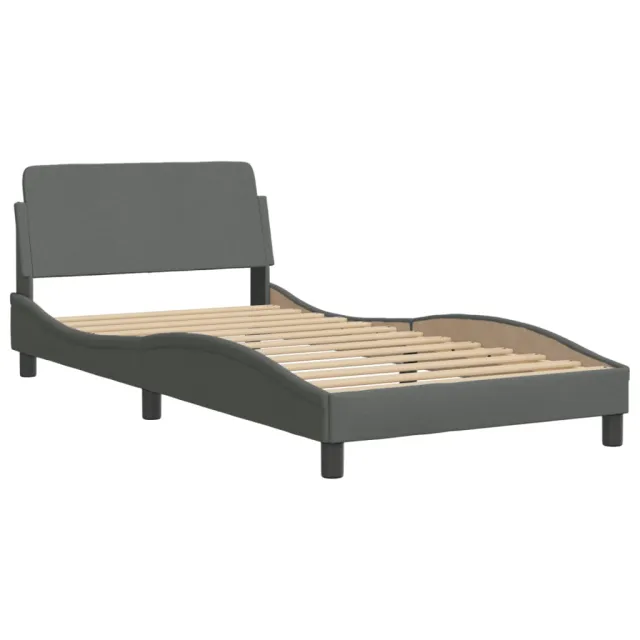 Cadre de lit avec LED sans matelas Hvar gris foncé 100x200 cm tissu