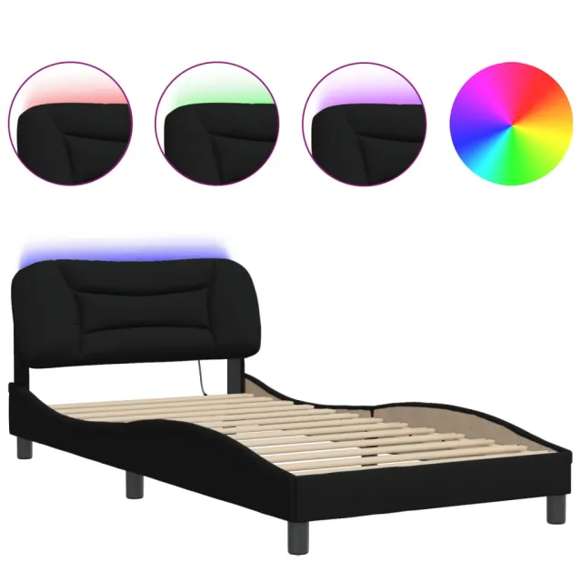 Cadre de lit avec LED sans matelas Hvar noir 100x200 cm tissu