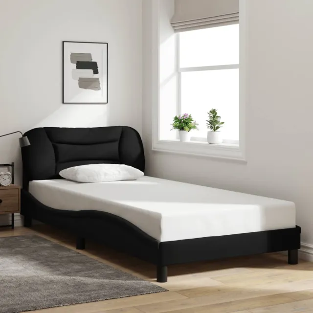 Cadre de lit avec LED sans matelas Hvar noir 100x200 cm tissu