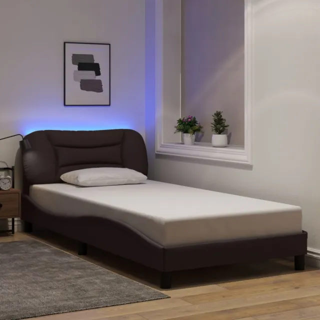 Cadre de lit avec LED sans matelas Hvar marron foncé 100x200cm tissu