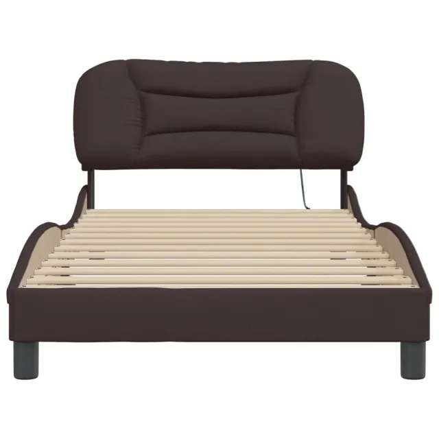 Cadre de lit avec LED sans matelas Hvar marron foncé 100x200cm tissu