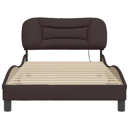 Cadre de lit avec LED sans matelas Hvar marron foncé 100x200cm tissu