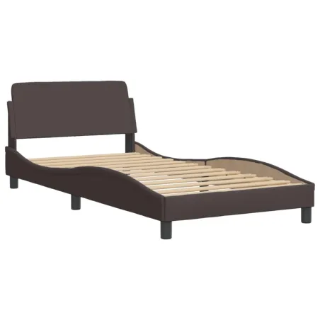 Cadre de lit avec LED sans matelas Hvar marron foncé 100x200cm tissu