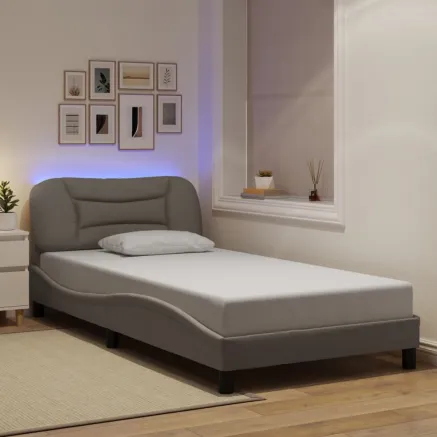 Cadre de lit avec LED sans matelas Hvar taupe 100x200 cm tissu