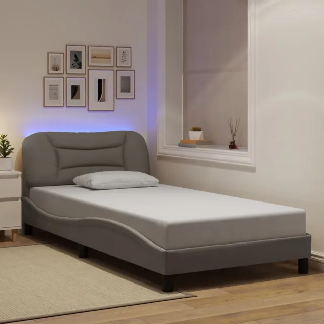 Cadre de lit avec LED sans matelas Hvar taupe 100x200 cm tissu