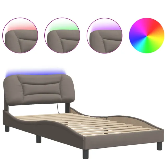 Cadre de lit avec LED sans matelas Hvar taupe 100x200 cm tissu