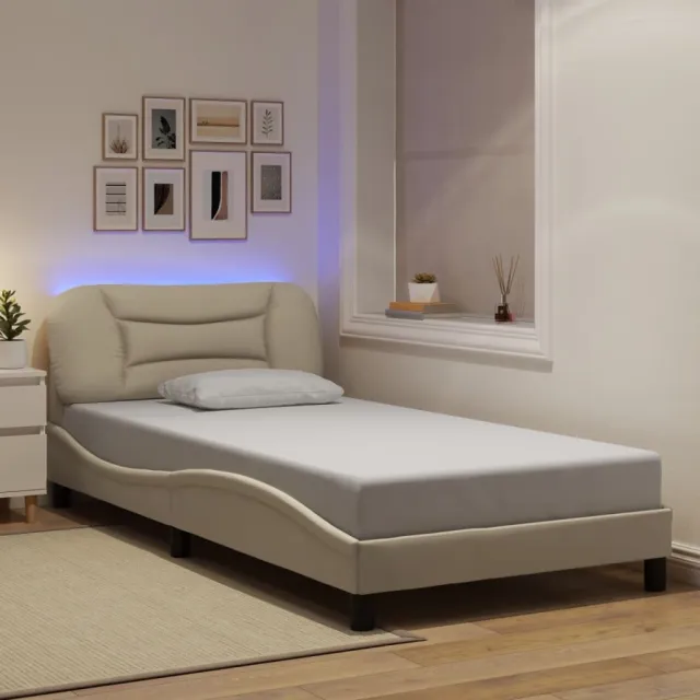Cadre de lit avec LED sans matelas Hvar crème 100x200 cm tissu