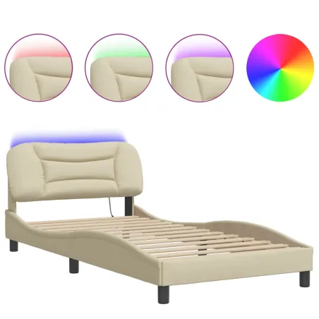 Cadre de lit avec LED sans matelas Hvar crème 100x200 cm tissu