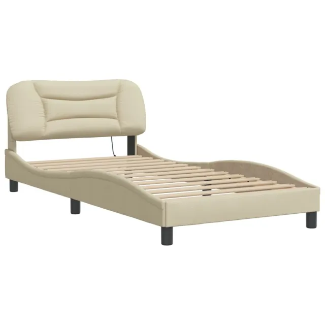Cadre de lit avec LED sans matelas Hvar crème 100x200 cm tissu