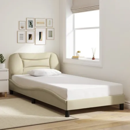 Cadre de lit avec LED sans matelas Hvar crème 100x200 cm tissu
