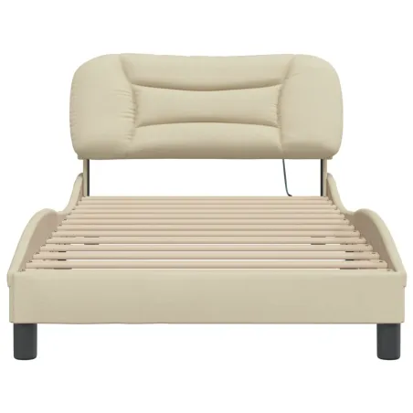 Cadre de lit avec LED sans matelas Hvar crème 100x200 cm tissu
