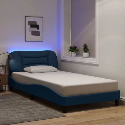 Cadre de lit avec LED sans matelas Hvar bleu 100x200 cm tissu