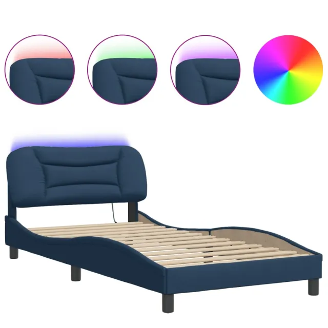 Cadre de lit avec LED sans matelas Hvar bleu 100x200 cm tissu