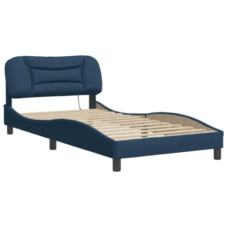 Cadre de lit avec LED sans matelas Hvar bleu 100x200 cm tissu