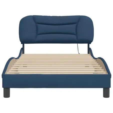 Cadre de lit avec LED sans matelas Hvar bleu 100x200 cm tissu