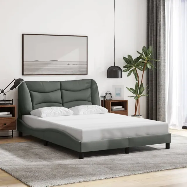 Cadre de lit avec LED sans matelas Hvar gris foncé 120x200 cm tissu
