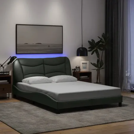 Cadre de lit avec LED sans matelas Hvar gris foncé 120x200 cm tissu