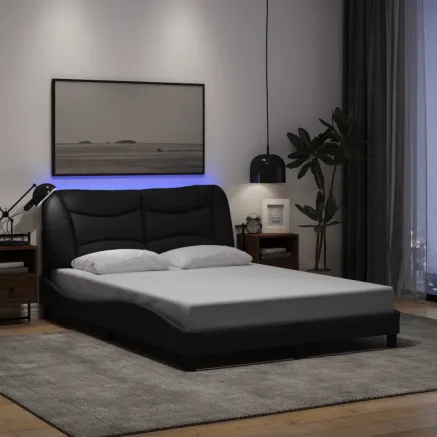 Cadre de lit avec LED sans matelas Hvar noir 120x200 cm tissu