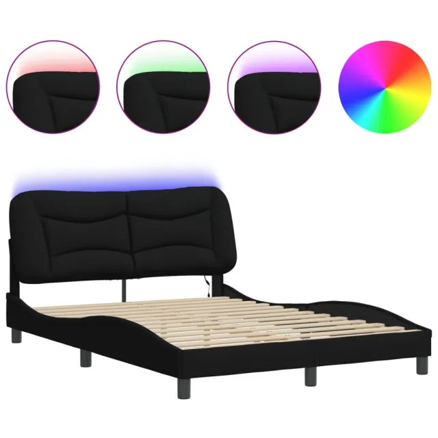 Cadre de lit avec LED sans matelas Hvar noir 120x200 cm tissu