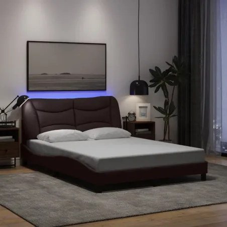 Cadre de lit avec LED sans matelas Hvar marron foncé 120x200cm tissu