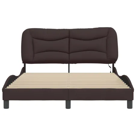 Cadre de lit avec LED sans matelas Hvar marron foncé 120x200cm tissu