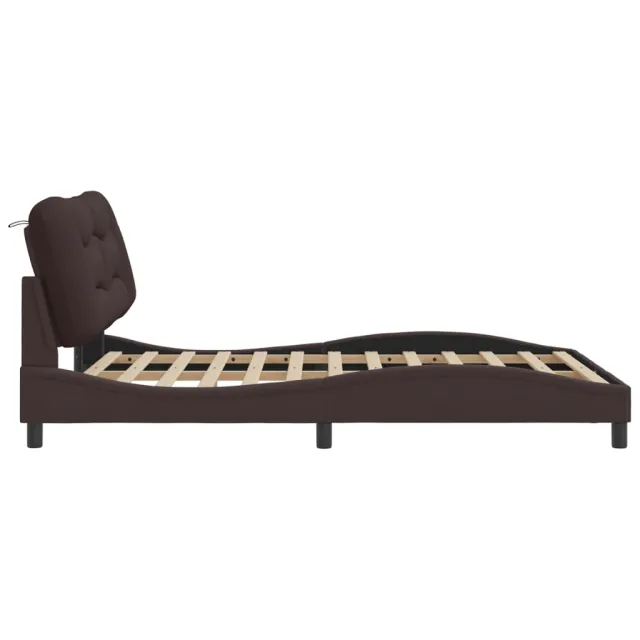 Cadre de lit avec LED sans matelas Hvar marron foncé 120x200cm tissu