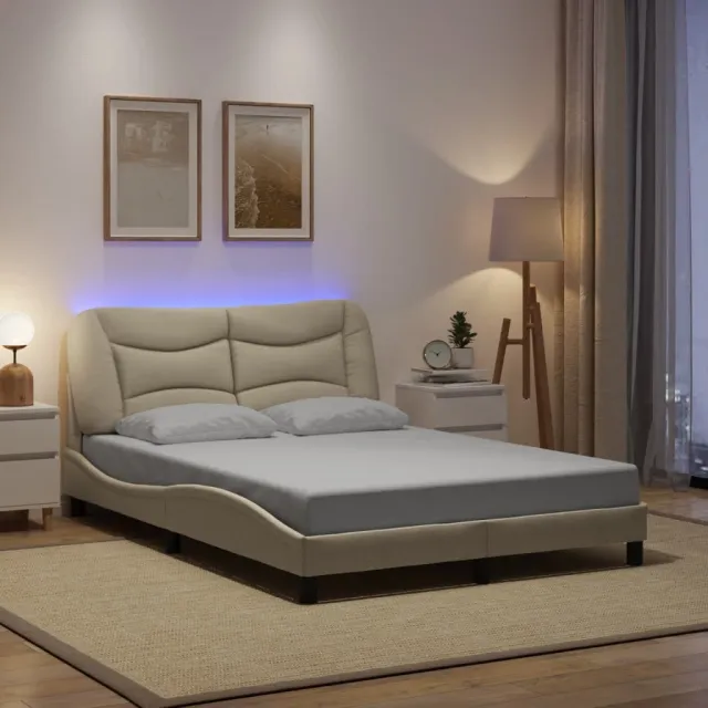 Cadre de lit avec LED sans matelas Hvar crème 120x200 cm tissu