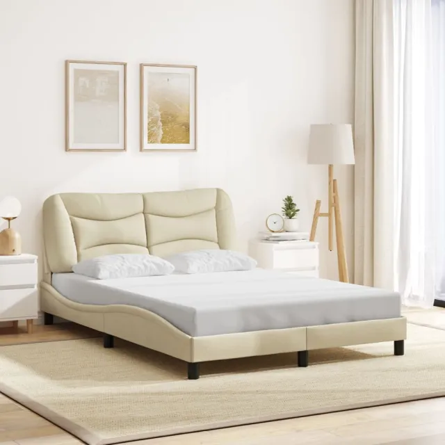 Cadre de lit avec LED sans matelas Hvar crème 120x200 cm tissu