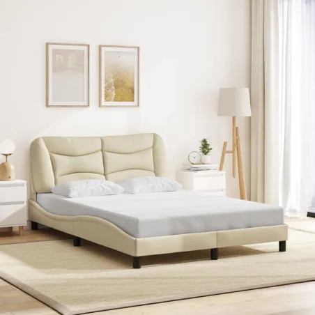 Cadre de lit avec LED sans matelas Hvar crème 120x200 cm tissu
