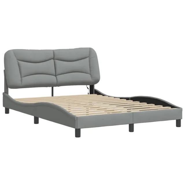 Cadre de lit avec LED sans matelas Hvar gris clair 140x190 cm tissu