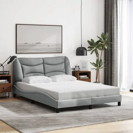 Cadre de lit avec LED sans matelas Hvar gris clair 140x190 cm tissu