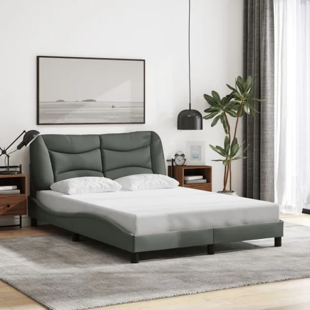 Cadre de lit avec LED sans matelas Hvar gris foncé 140x190 cm tissu