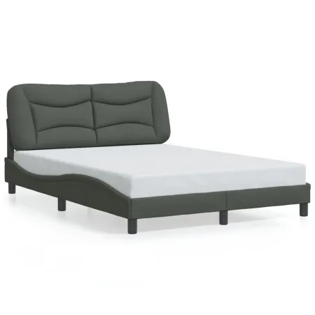 Cadre de lit avec LED sans matelas Hvar gris foncé 140x190 cm tissu