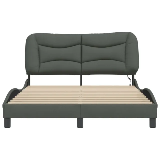 Cadre de lit avec LED sans matelas Hvar gris foncé 140x190 cm tissu