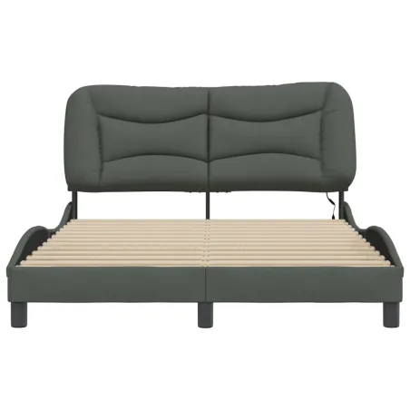 Cadre de lit avec LED sans matelas Hvar gris foncé 140x190 cm tissu