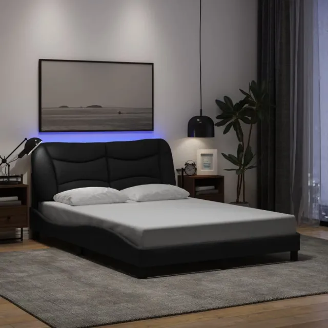 Cadre de lit avec LED sans matelas Hvar noir 140x190 cm tissu