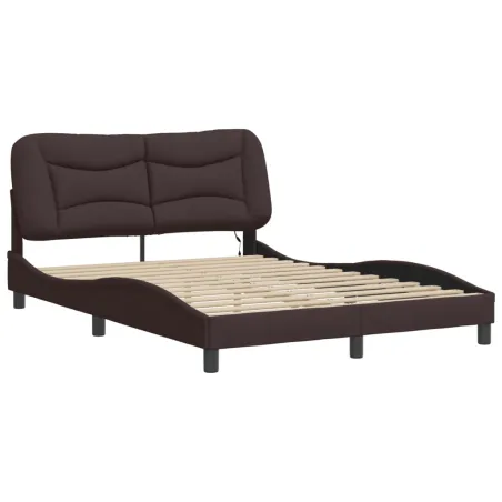 Cadre de lit avec LED sans matelas Hvar marron foncé 140x190cm tissu