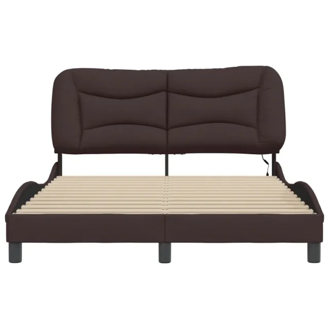 Cadre de lit avec LED sans matelas Hvar marron foncé 140x190cm tissu