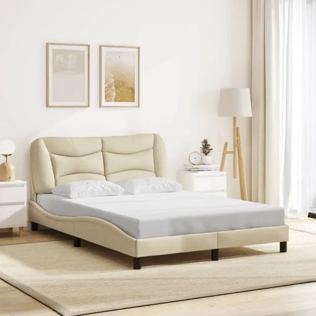Cadre de lit avec LED sans matelas Hvar crème 140x190 cm tissu