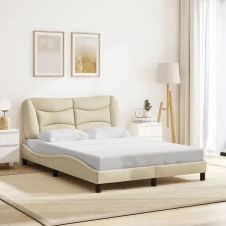 Cadre de lit avec LED sans matelas Hvar crème 140x190 cm tissu