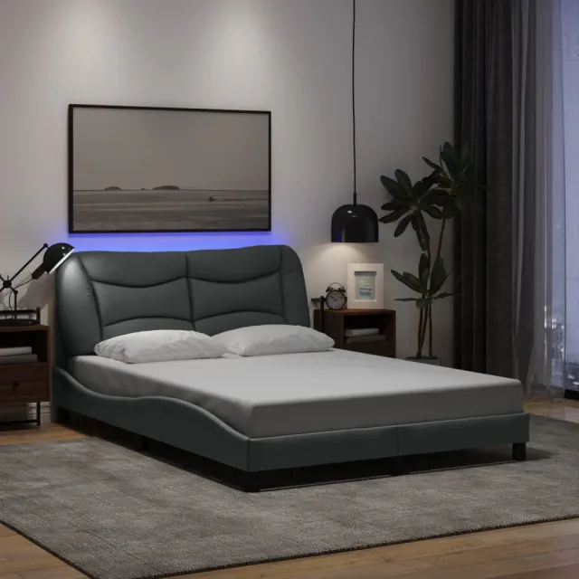 Cadre de lit avec LED sans matelas Hvar gris clair 140x200 cm tissu