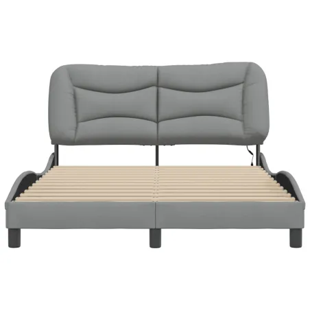 Cadre de lit avec LED sans matelas Hvar gris clair 140x200 cm tissu