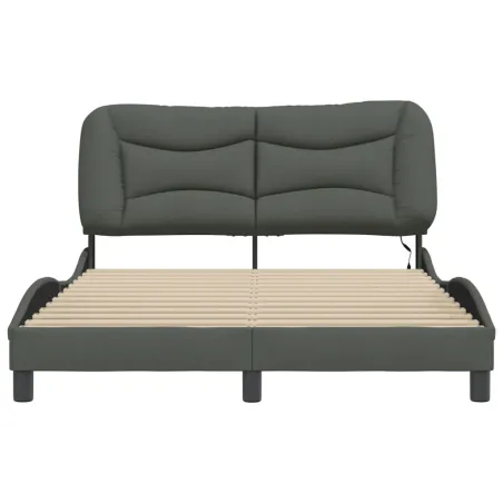 Cadre de lit avec LED sans matelas Hvar gris foncé 140x200 cm tissu
