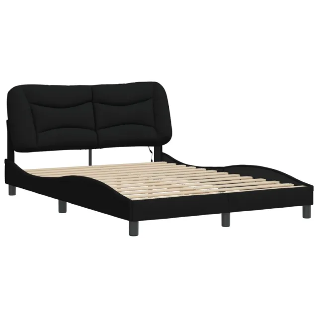 Cadre de lit avec LED sans matelas Hvar noir 140x200 cm tissu