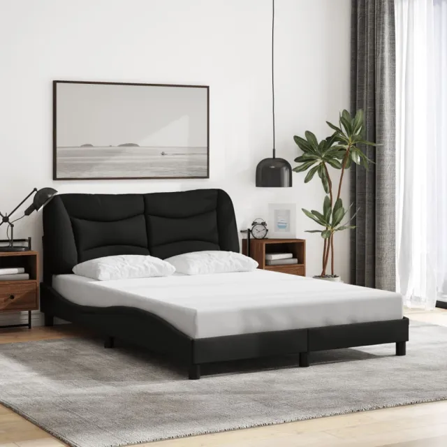 Cadre de lit avec LED sans matelas Hvar noir 140x200 cm tissu