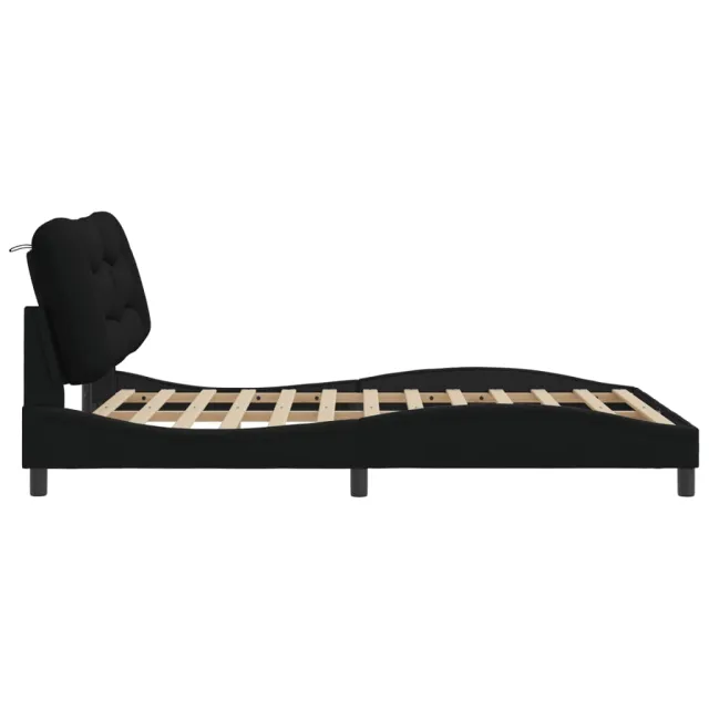 Cadre de lit avec LED sans matelas Hvar noir 140x200 cm tissu