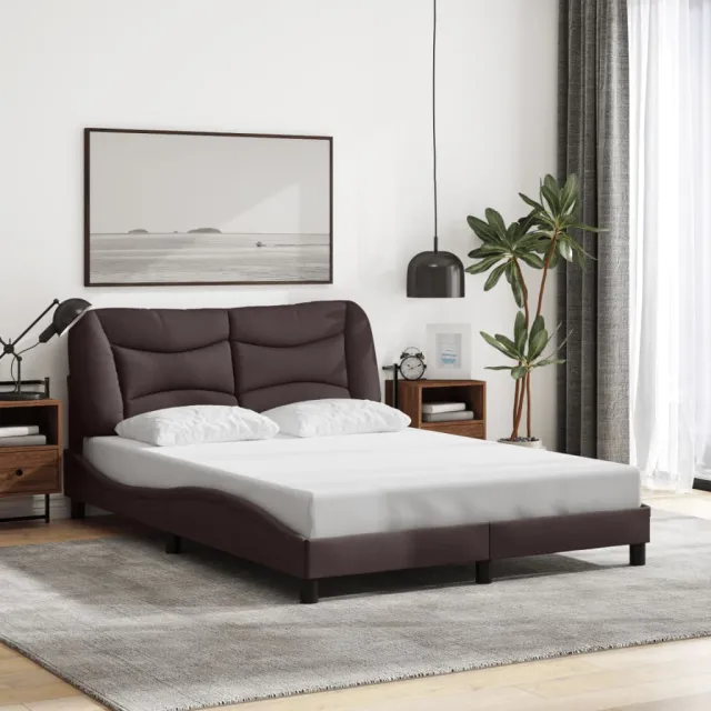 Cadre de lit avec LED sans matelas Hvar marron foncé 140x200cm tissu